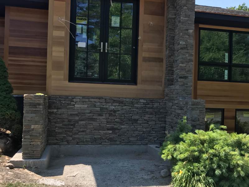 Stone facade detail on a residential exterior