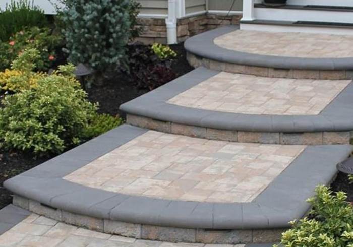 Curved paver steps and walkway with contrasting border